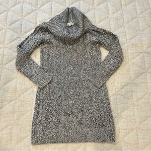 Loft XXS Petite Light Gray Marled Cowl Neck Cable Knit Sweater Dress